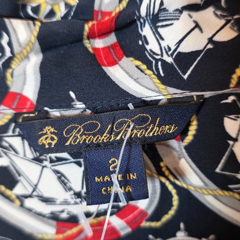 Brooks Brothers Silk Button Up Blouse Sz 2 XS Navy Nautical Print Old Money - Picture 6 of 10